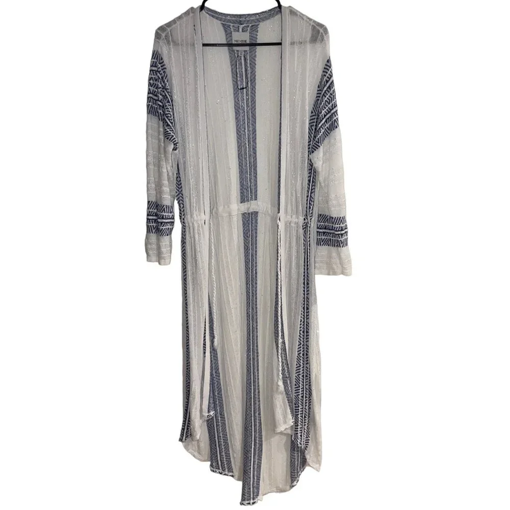 NIC+ZOE White and Navy Lightweight Open Front Cardigan